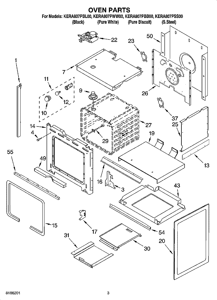 OVEN PARTS Diagram and Parts List for KERA807PBB00  KitchenAid Range