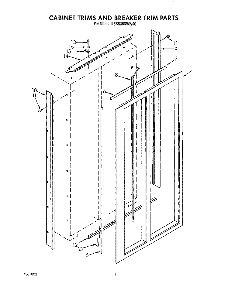 CABINET TRIMS AND BREAKER TRIM Diagram and Parts List for KSSS36DWW00  KitchenAid Refrigerator