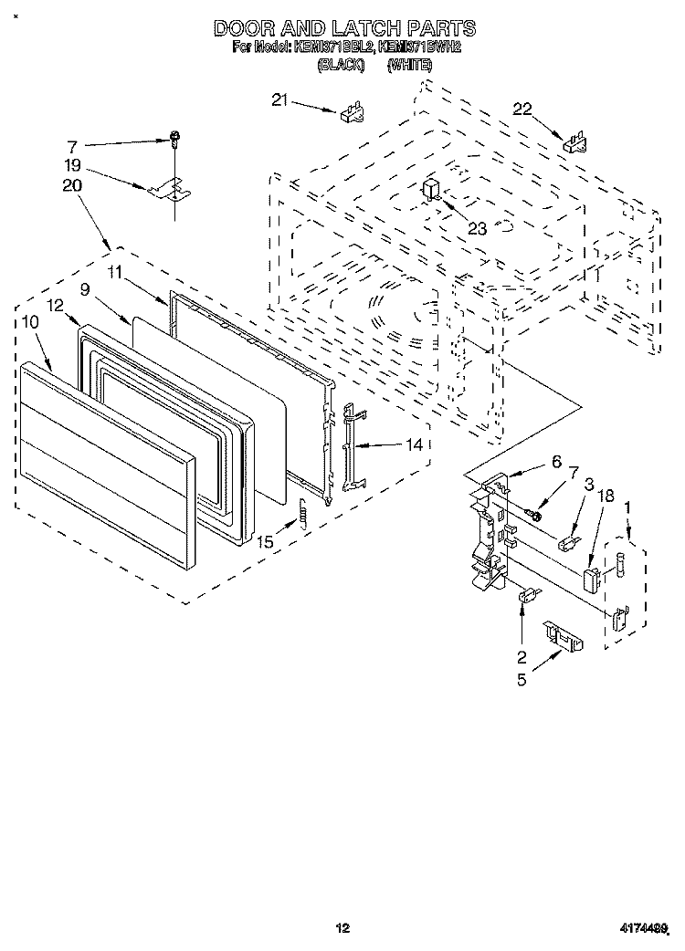 DOOR AND LATCH Diagram and Parts List for KEMI371BBL2  KitchenAid Wall Oven