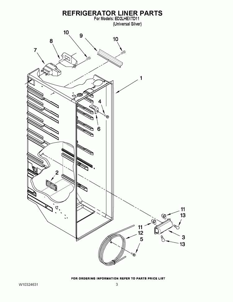 REFRIGERATOR LINER PARTS Diagram and Parts List for ED2LHEXTD11  Whirlpool Refrigerator