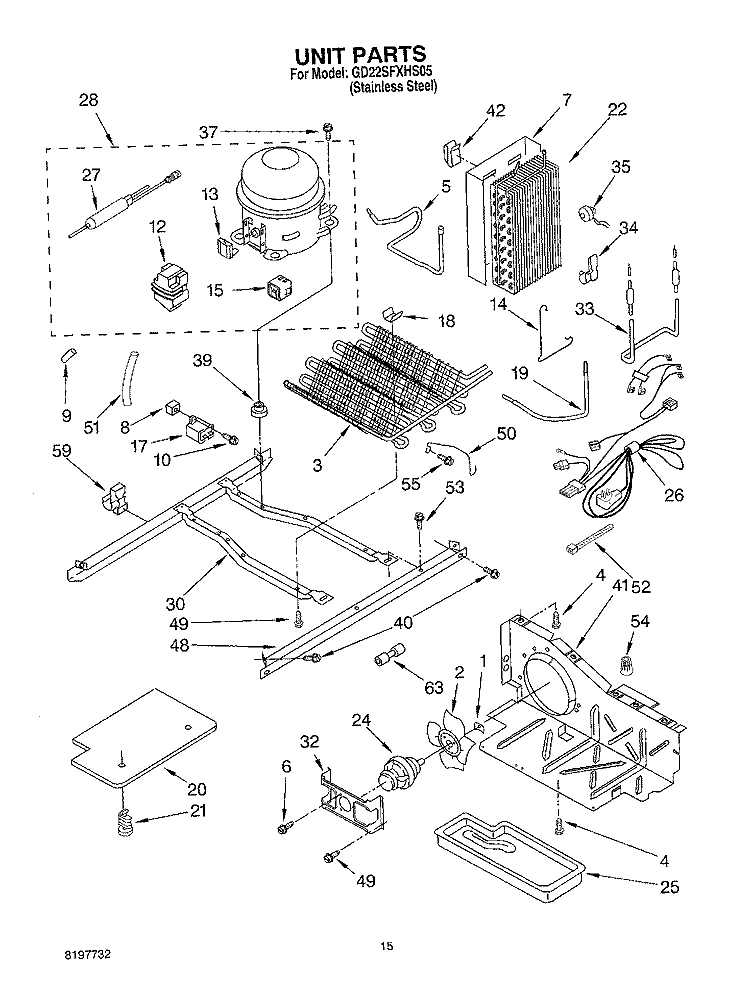 UNIT Diagram and Parts List for GD22SFXHS05  Whirlpool Refrigerator