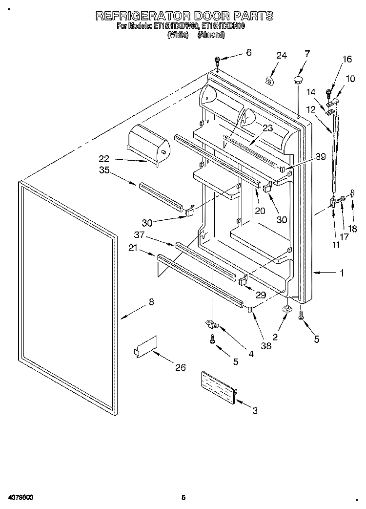 REFRIGERATOR DOOR Diagram and Parts List for ET18HTXDW00  Whirlpool Refrigerator