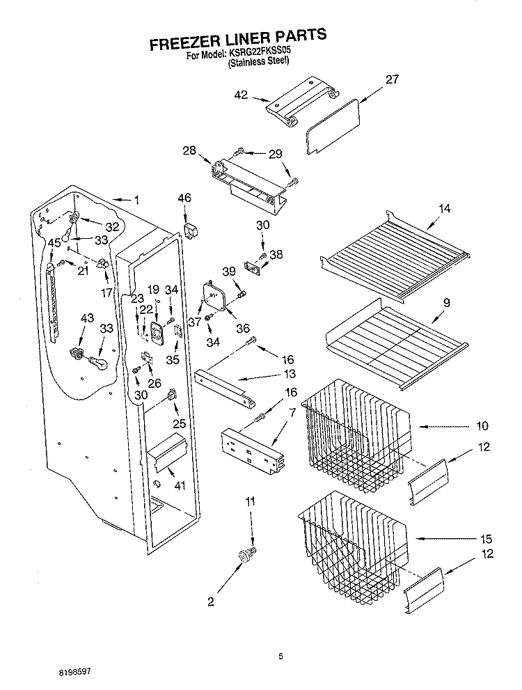 FREEZER LINER PARTS Diagram and Parts List for KSRG22FKSS05  KitchenAid Refrigerator