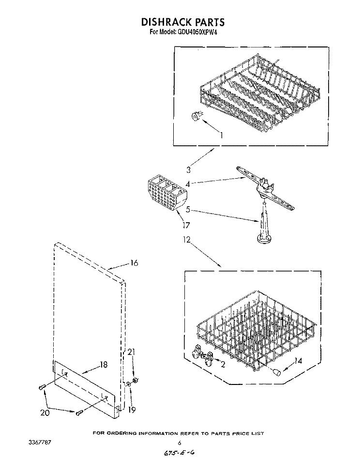 DISHRACK Diagram and Parts List for GDU4050XPW4  Whirlpool Dishwasher