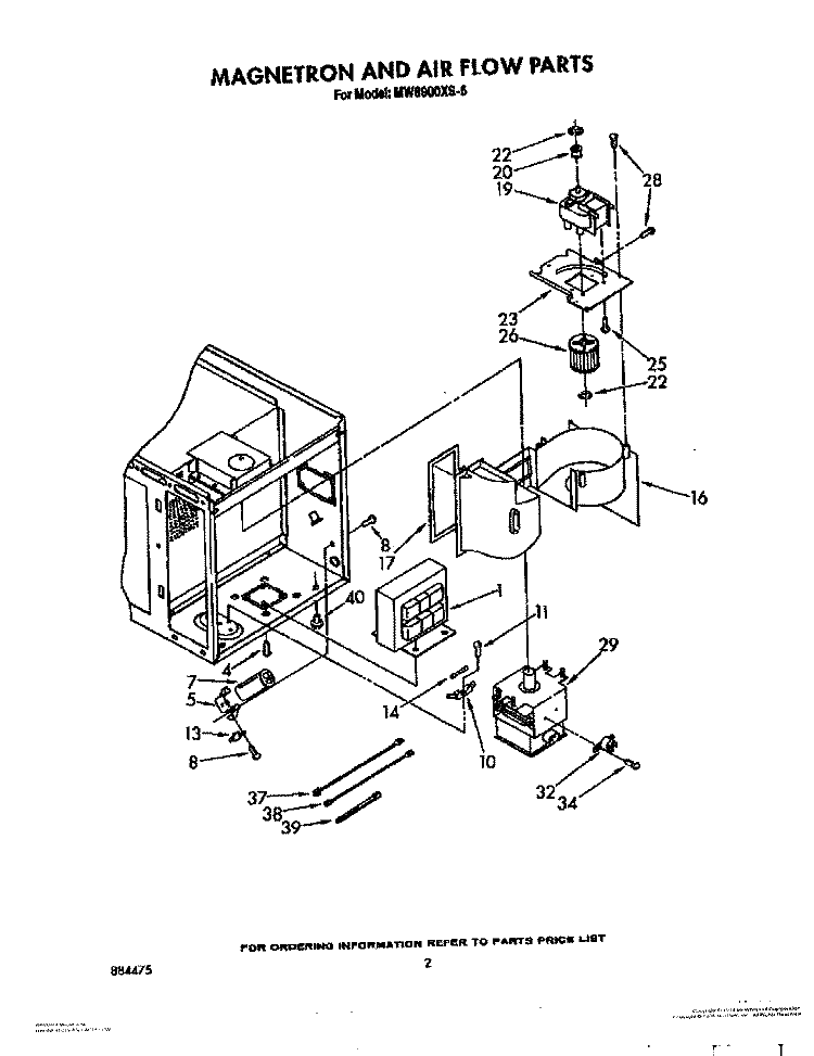 MAGNETRON AND AIR FLOW Diagram and Parts List for MW8900XS6  Whirlpool Microwave