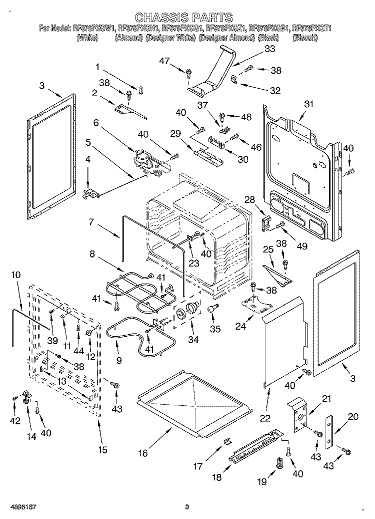 CHASSIS Diagram and Parts List for RF378PXGQ1  Whirlpool Range