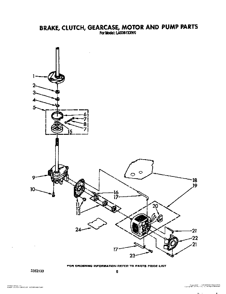 BRAKE, CLUTCH, GEARCASE, MOTOR AND PUMP Diagram and Parts List for LA5381XXF0  Whirlpool Washer