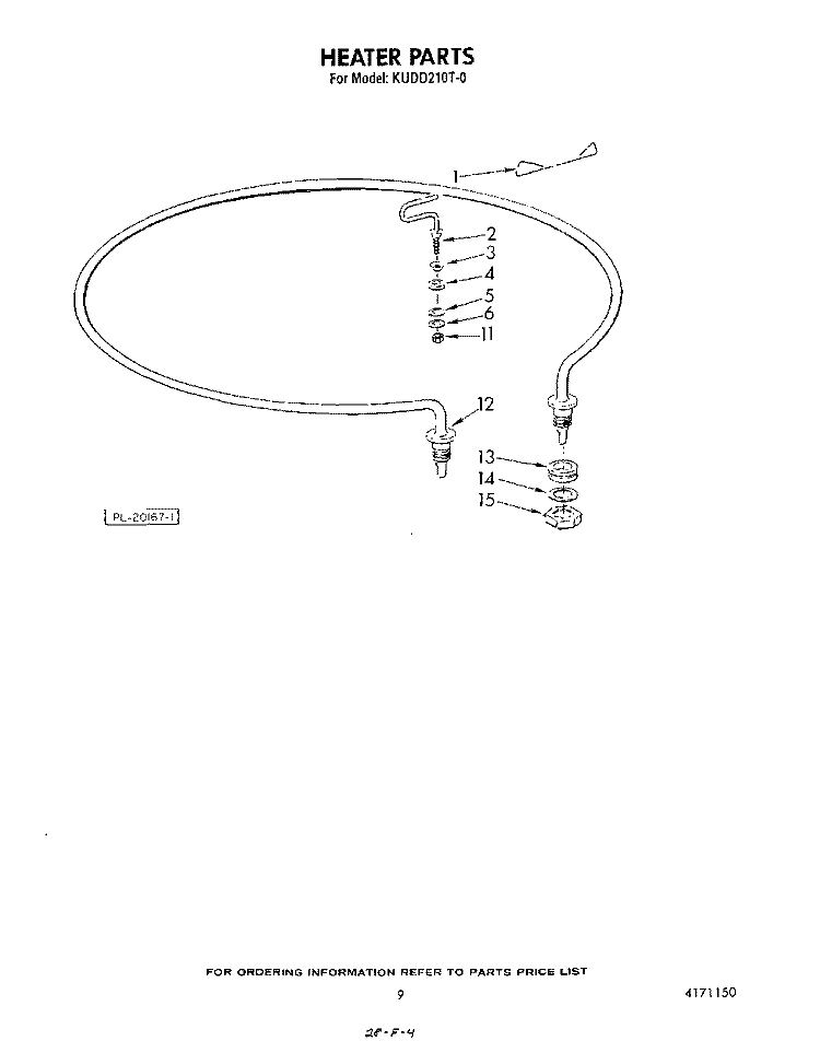 HEATER Diagram and Parts List for KUDD210T0  KitchenAid Dishwasher