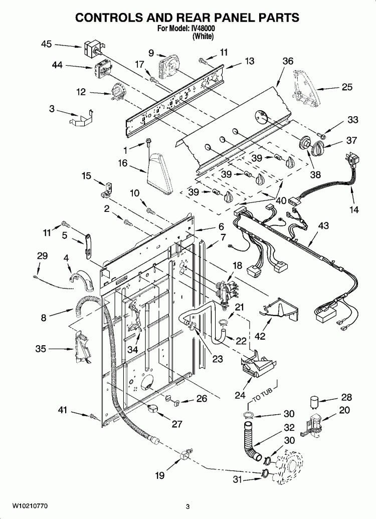 CONTROLS AND REAR PANEL PARTS Diagram and Parts List for IV48000  Inglis Washer