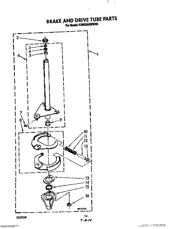 BRAKE AND DRIVE TUBE Diagram and Parts List for KAWE860WAL0  KitchenAid Washer