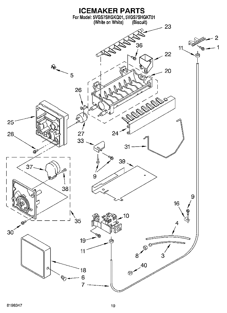 ICEMAKER PARTS, PARTS NOT ILLUSTRATED Diagram and Parts List for 5VGS7SHGKT01  Whirlpool Refrigerator