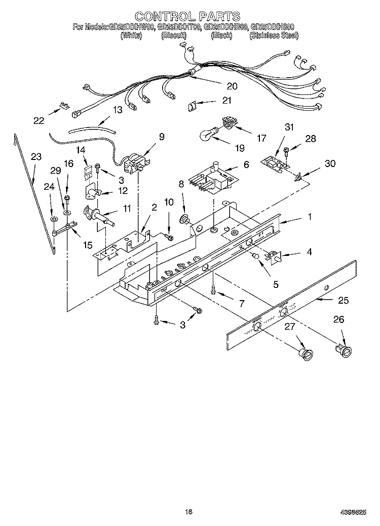 CONTROL Diagram and Parts List for GD25DIXHT00  Whirlpool Refrigerator