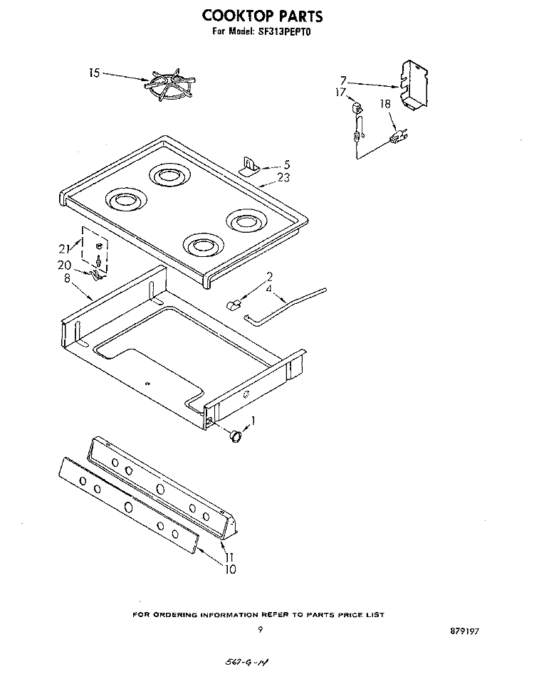 COOKTOP Diagram and Parts List for SF313PEPT0  Whirlpool Range