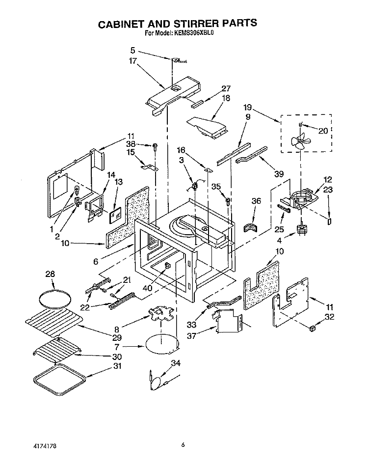 CABINET AND STIRRER, OPTIONAL Diagram and Parts List for KEMS306XWH0  KitchenAid Wall Oven