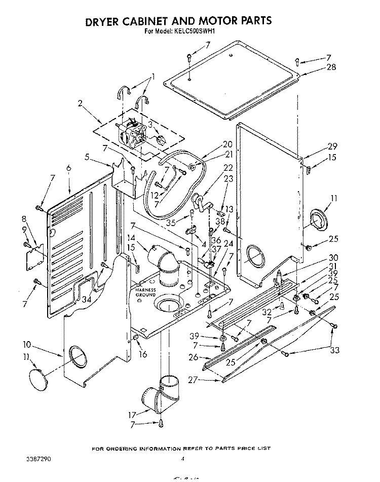 DRYER CABINET AND MOTOR Diagram and Parts List for KELC500SWH1  KitchenAid Washer Dryer Combo