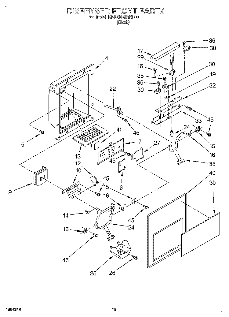 DISPENSER FRONT Diagram and Parts List for KSUB25QDBL00  KitchenAid Refrigerator