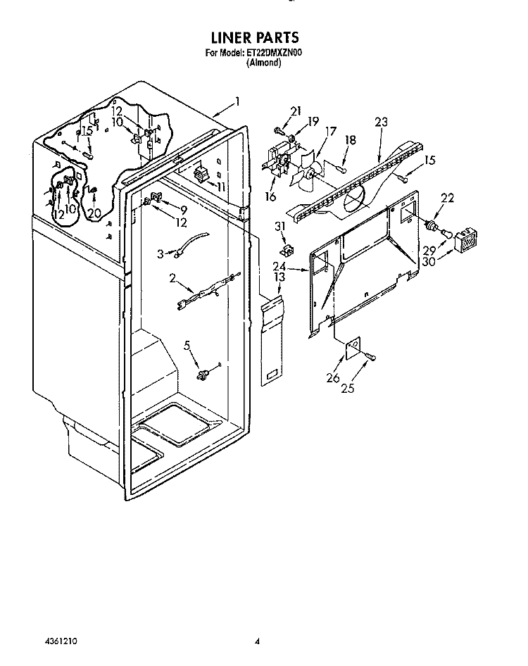 LINER Diagram and Parts List for ET22DMXZN00  Whirlpool Refrigerator
