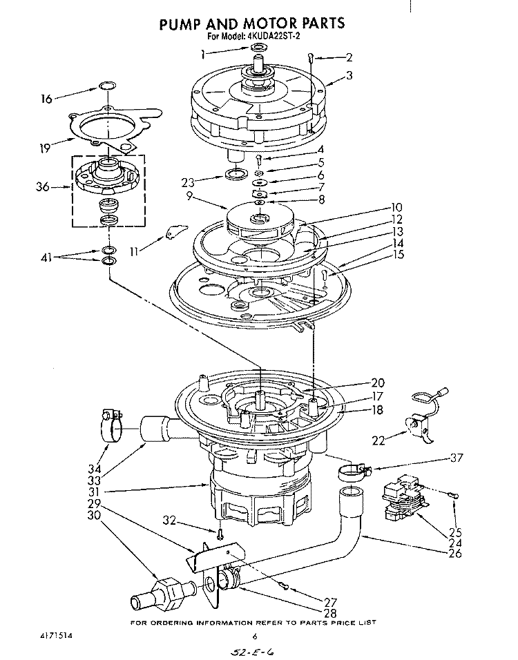 PUMP AND MOTOR Diagram and Parts List for 4KUDA22ST2  KitchenAid Dishwasher
