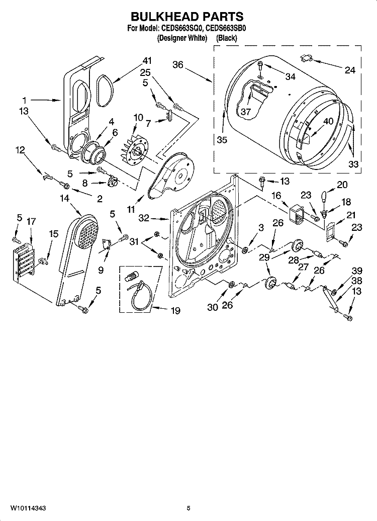 BULKHEAD PARTS, OPTIONAL PARTS (NOT INCLUDED) Diagram and Parts List for CEDS663SB0  Crosley Dryer