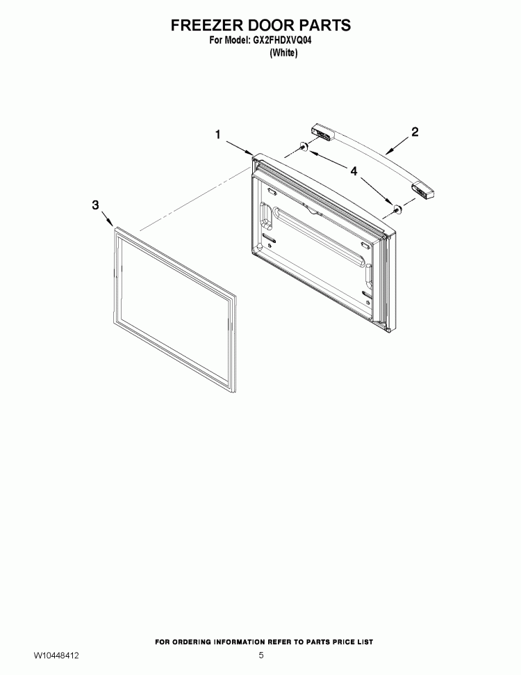 FREEZER DOOR PARTS Diagram and Parts List for GX2FHDXVQ04  Whirlpool Refrigerator