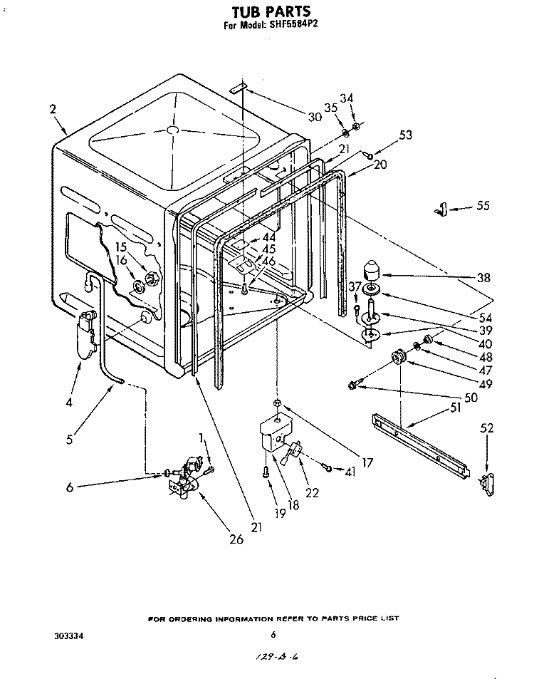 TUB, LITERATURE AND OPTIONAL Diagram and Parts List for SHF5584P2  Whirlpool Dishwasher