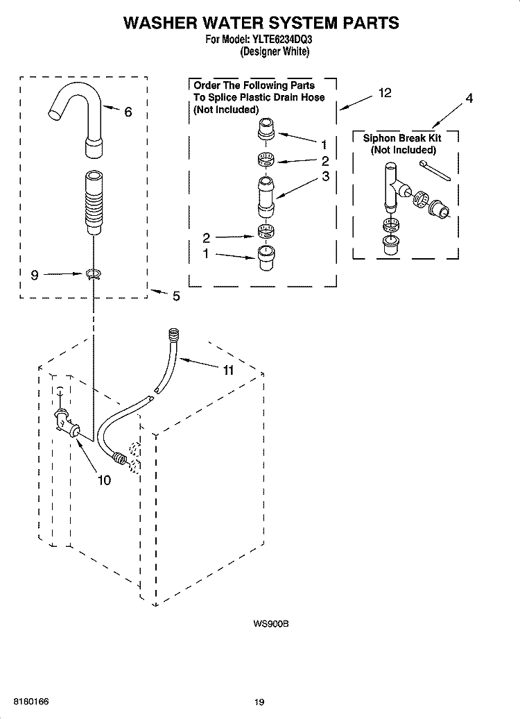 WASHER WATER SYSTEM PARTS Diagram and Parts List for YLTE6234DQ3  Whirlpool Washer Dryer Combo
