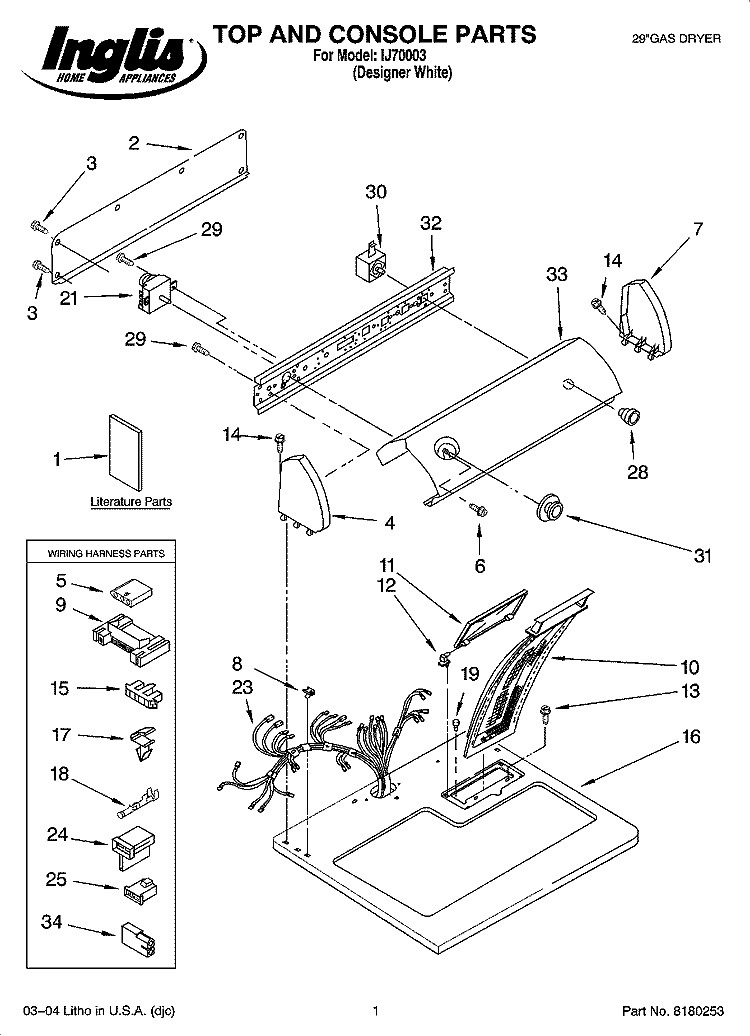 TOP AND CONSOLE PARTS Diagram and Parts List for IJ70003  Inglis Dryer