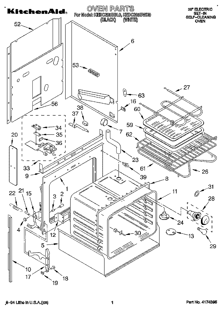 OVEN Diagram and Parts List for KEDC205BWH0  KitchenAid Range