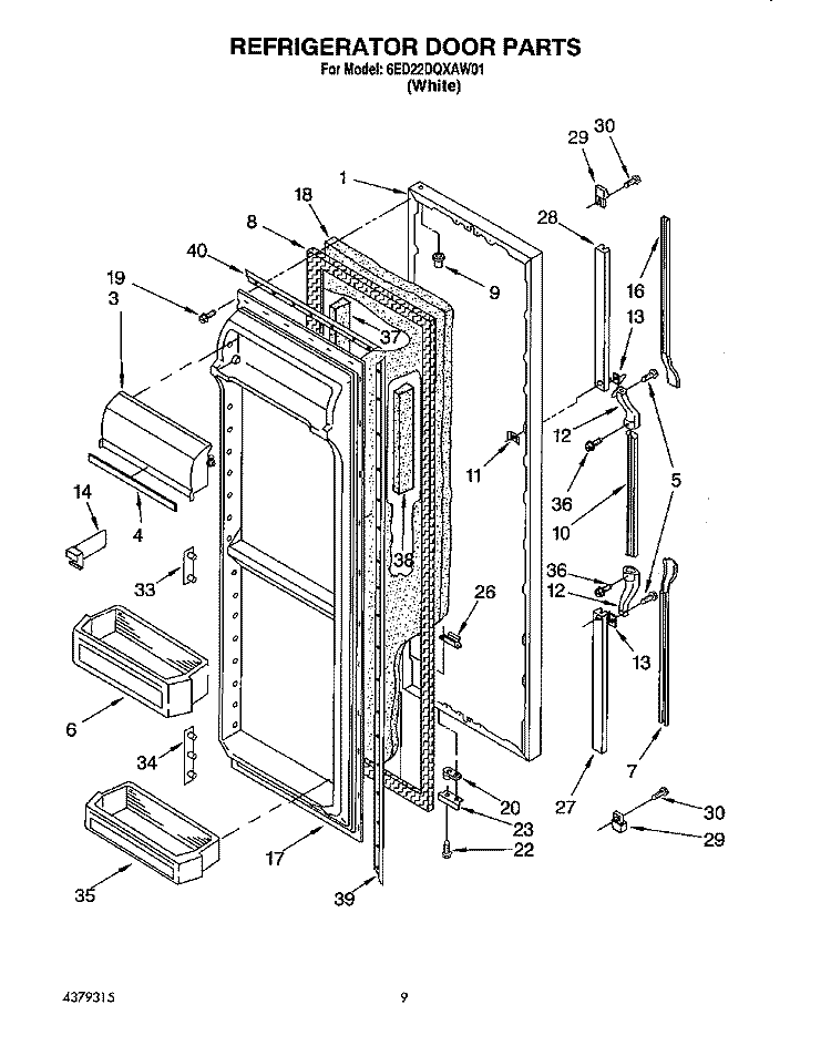 REFRIGERATOR DOOR Diagram and Parts List for 6ED22DQXAW01  Whirlpool Refrigerator