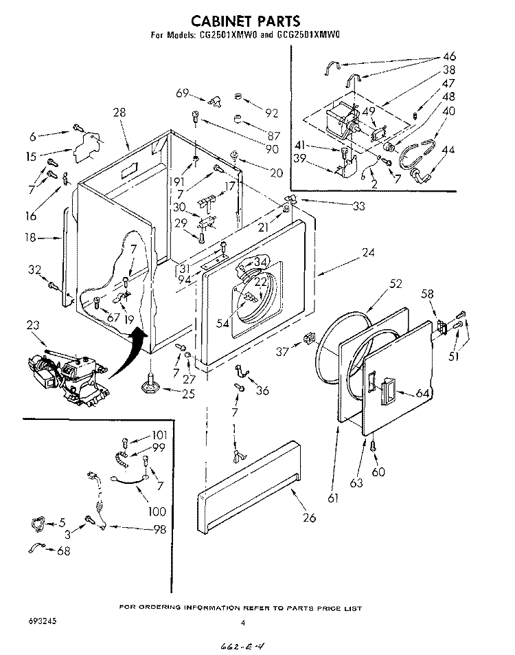 CABINET Diagram and Parts List for CG2501XMW0  Whirlpool Dryer
