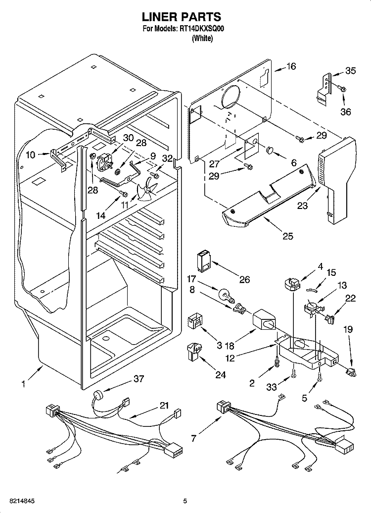LINER PARTS Diagram and Parts List for RT14DKXSQ00  Roper Refrigerator