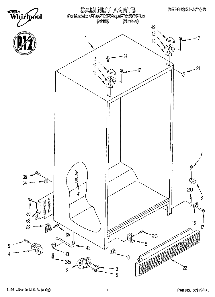 CABINET Diagram and Parts List for 8ED20ZKXFN00  Whirlpool Refrigerator