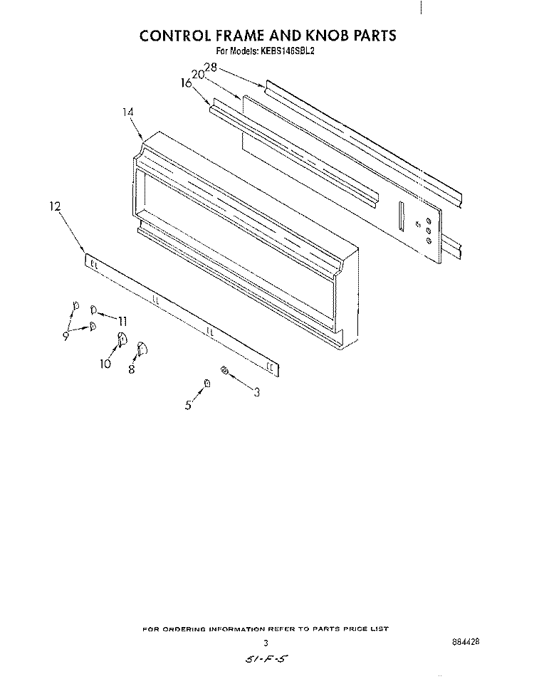 CONTROL FRAME AND KNOB Diagram and Parts List for KEBS146SBL2  KitchenAid Wall Oven