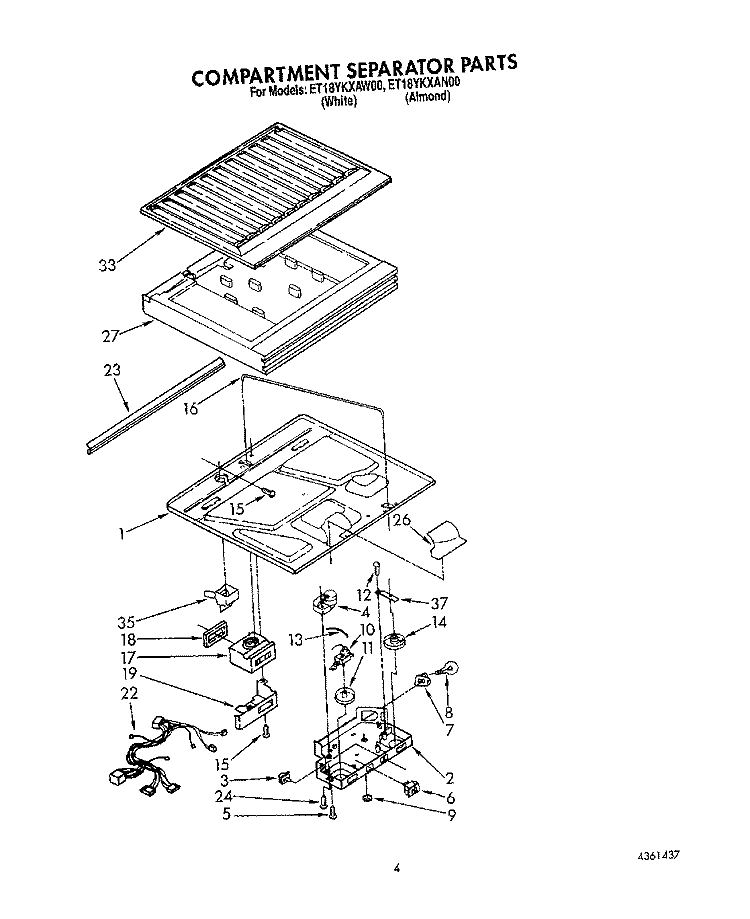 COMPARTMENT SEPARATOR Diagram and Parts List for ET18YKXAW00  Whirlpool Refrigerator