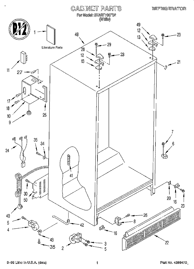 CABINET, LITERATURE Diagram and Parts List for 3XART700F02  Whirlpool Refrigerator