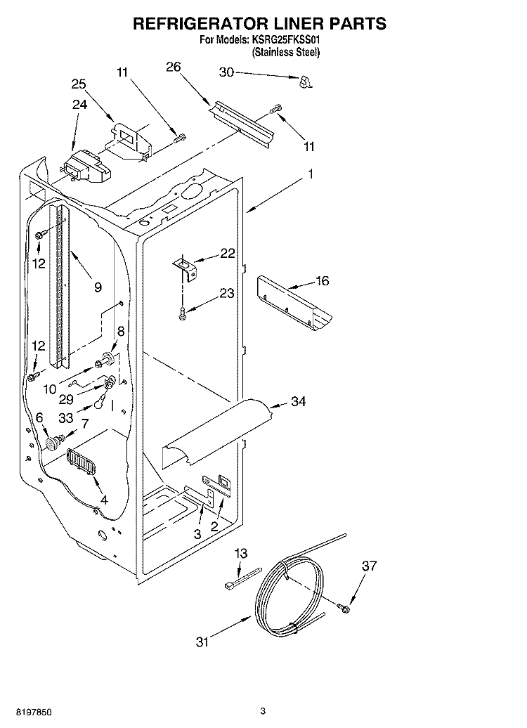 REFRIGERATOR LINER Diagram and Parts List for KSRG25FKSS01  KitchenAid Refrigerator