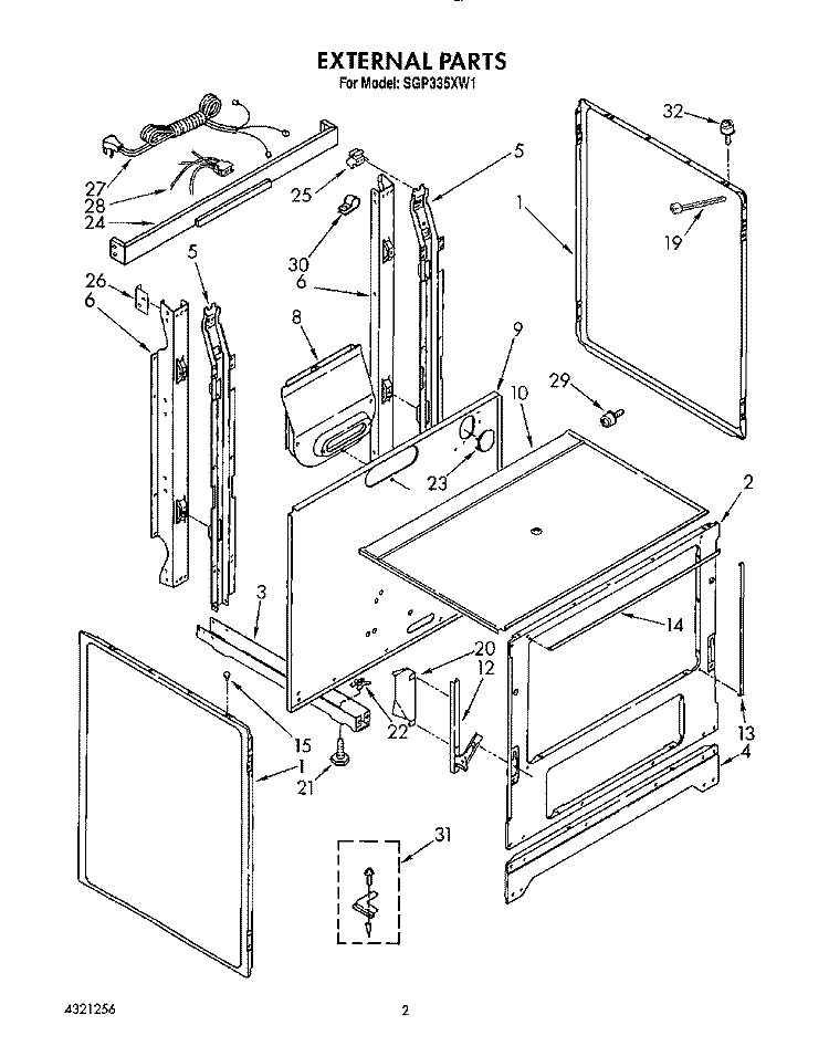 EXTERNAL, LIT/OPTIONAL Diagram and Parts List for SGP335XW1  Roper Range