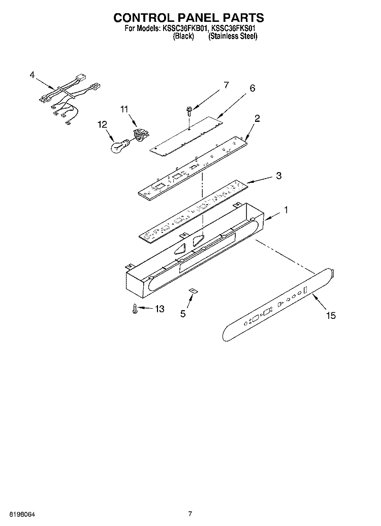 CONTROL PANEL Diagram and Parts List for KSSC36FKS01  KitchenAid Refrigerator