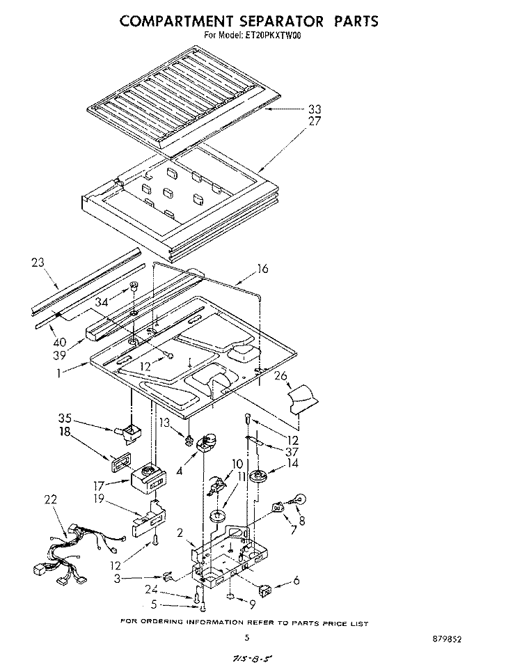 COMPARTMENT SEPARATOR Diagram and Parts List for ET20PKXTF00  Whirlpool Refrigerator