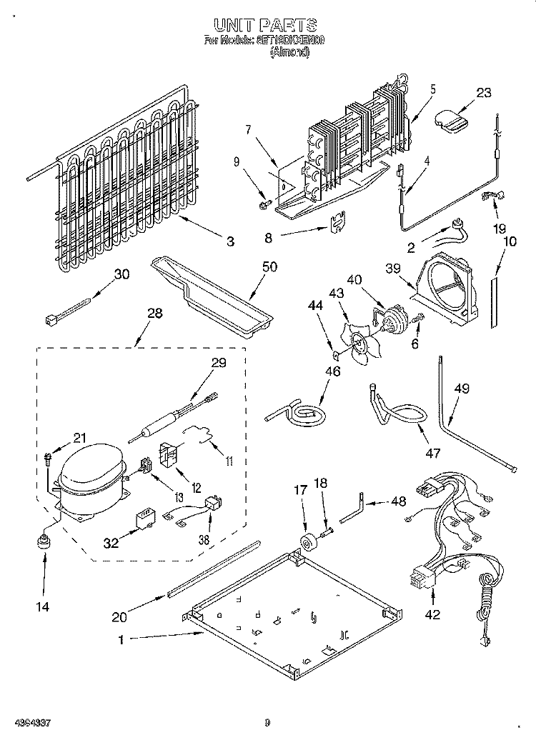 UNIT Diagram and Parts List for 8ET19DKXEN00  Whirlpool Refrigerator