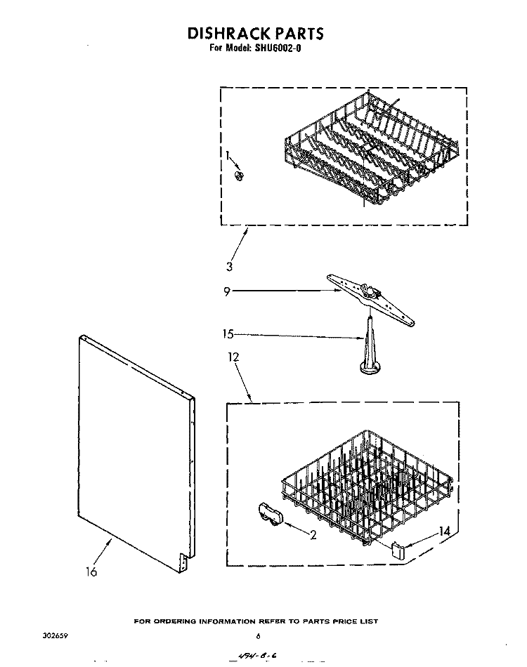 DISHRACK Diagram and Parts List for SHU60020  Whirlpool Dishwasher