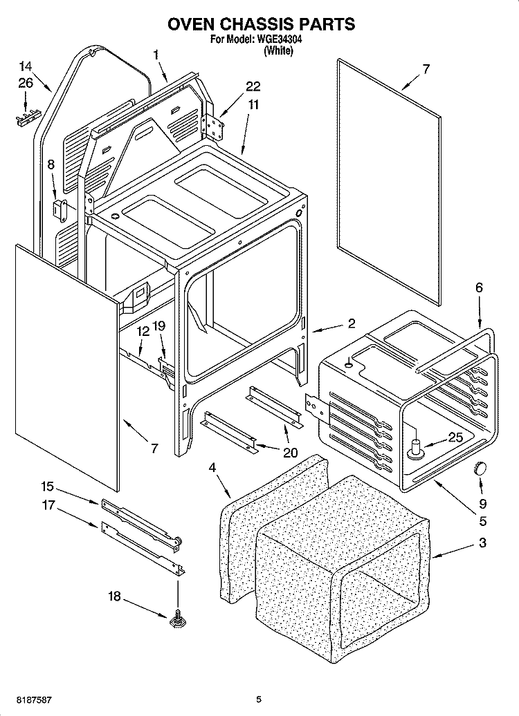 OVEN CHASSIS PARTS Diagram and Parts List for WGE34304  Whirlpool Range
