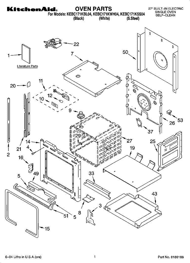 OVEN PARTS Diagram and Parts List for KEBC171KSS04  KitchenAid Wall Oven