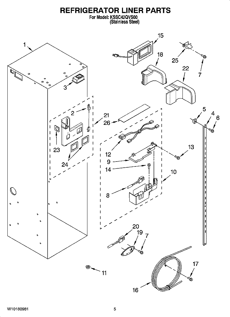 REFRIGERATOR LINER PARTS Diagram and Parts List for KSSC42QVS00  KitchenAid Refrigerator