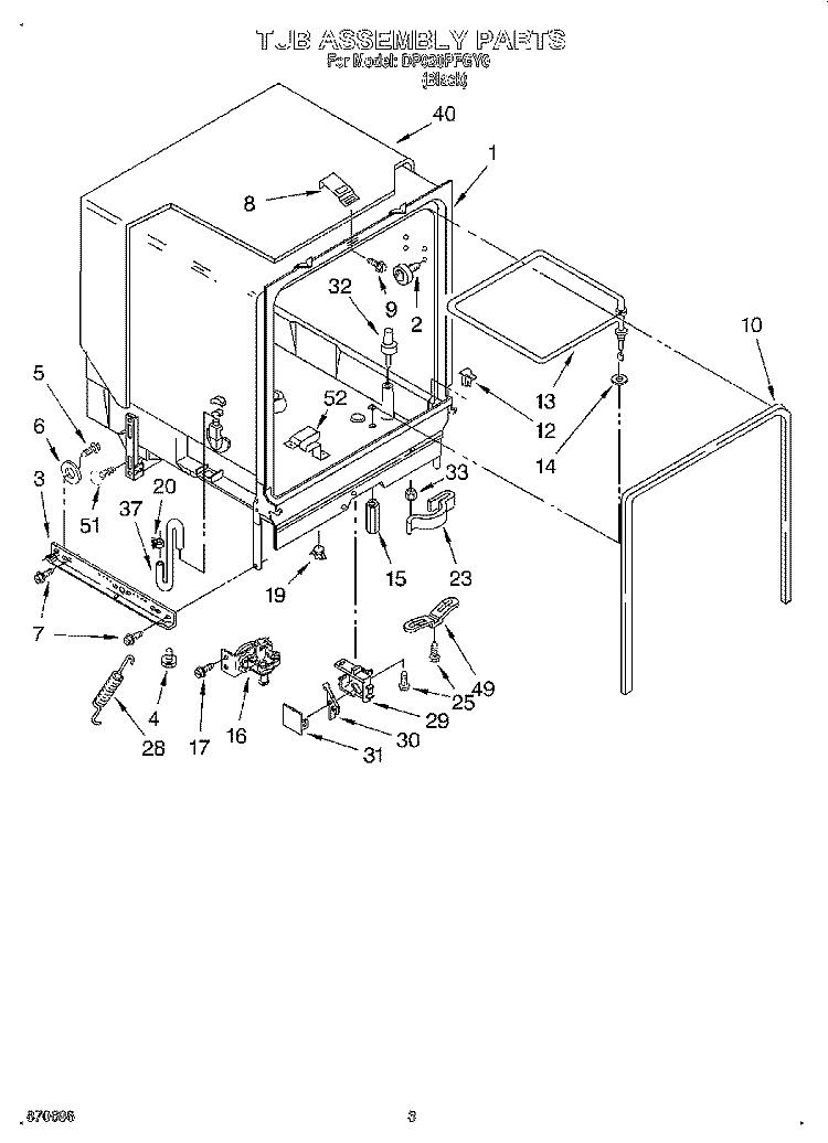 TUB ASSEMBLY Diagram and Parts List for DP920PFGY0  Whirlpool Dishwasher