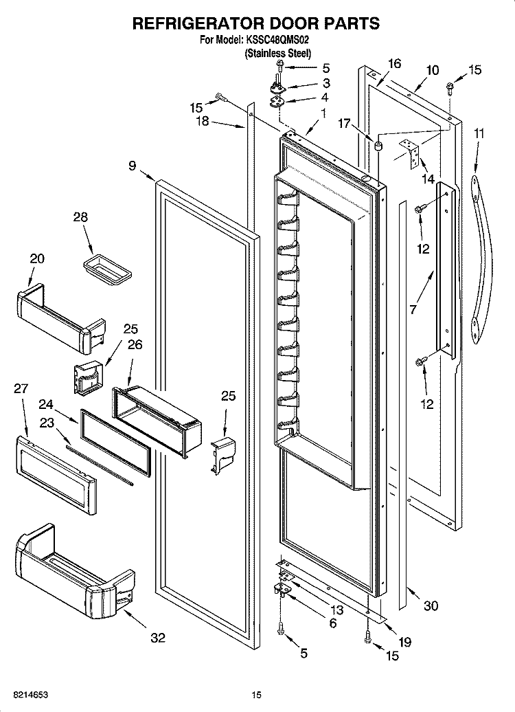 REFRIGERATOR DOOR PARTS Diagram and Parts List for KSSC48QMS02  KitchenAid Refrigerator