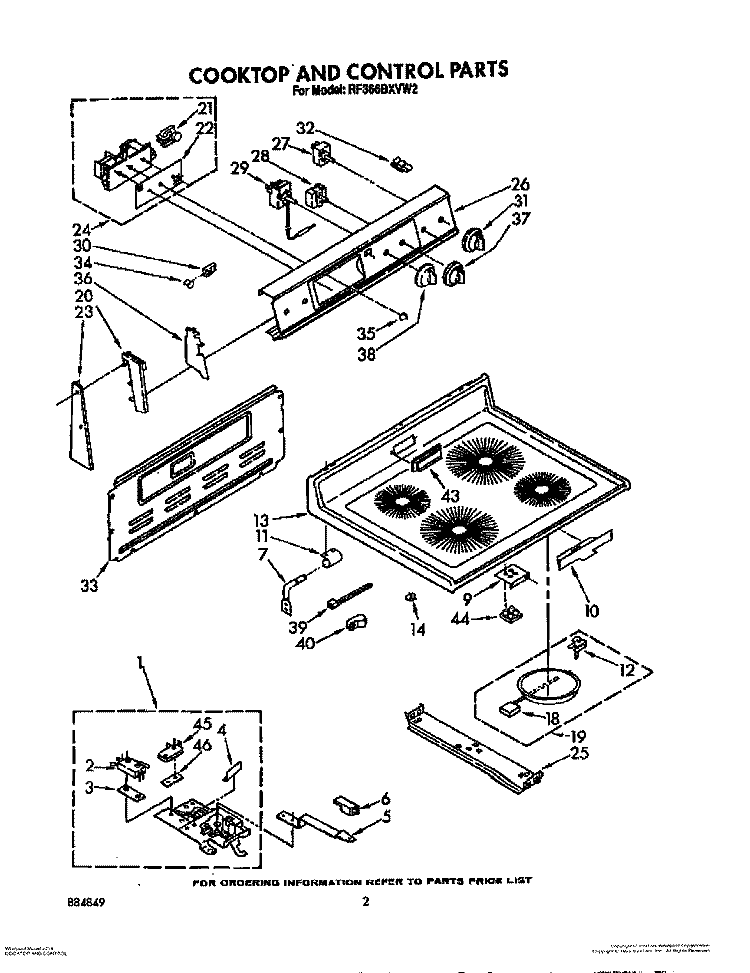 COOKTOP AND CONTROL, LIT/OPTIONAL Diagram and Parts List for RF366BXVN2  Whirlpool Range
