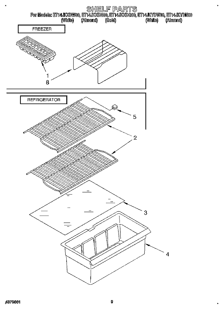 SHELF Diagram and Parts List for ET14JKYDN00  Whirlpool Refrigerator