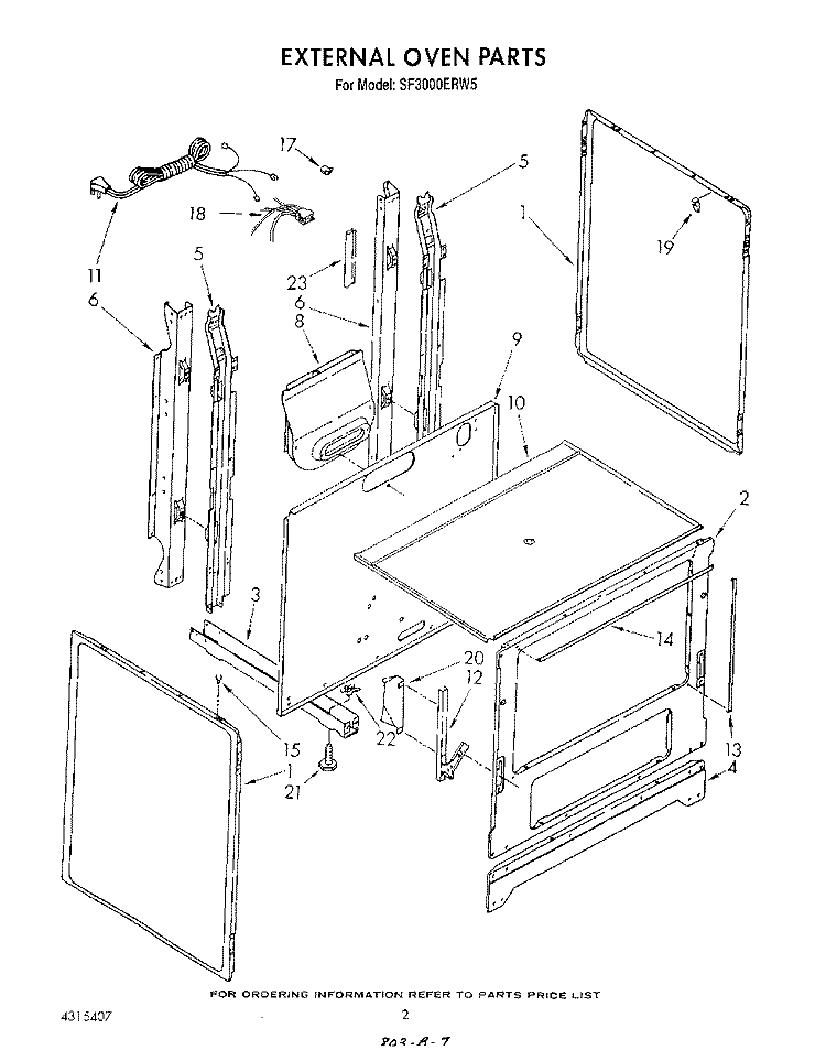 EXTERNAL OVEN Diagram and Parts List for SF3000ERW5  Whirlpool Range