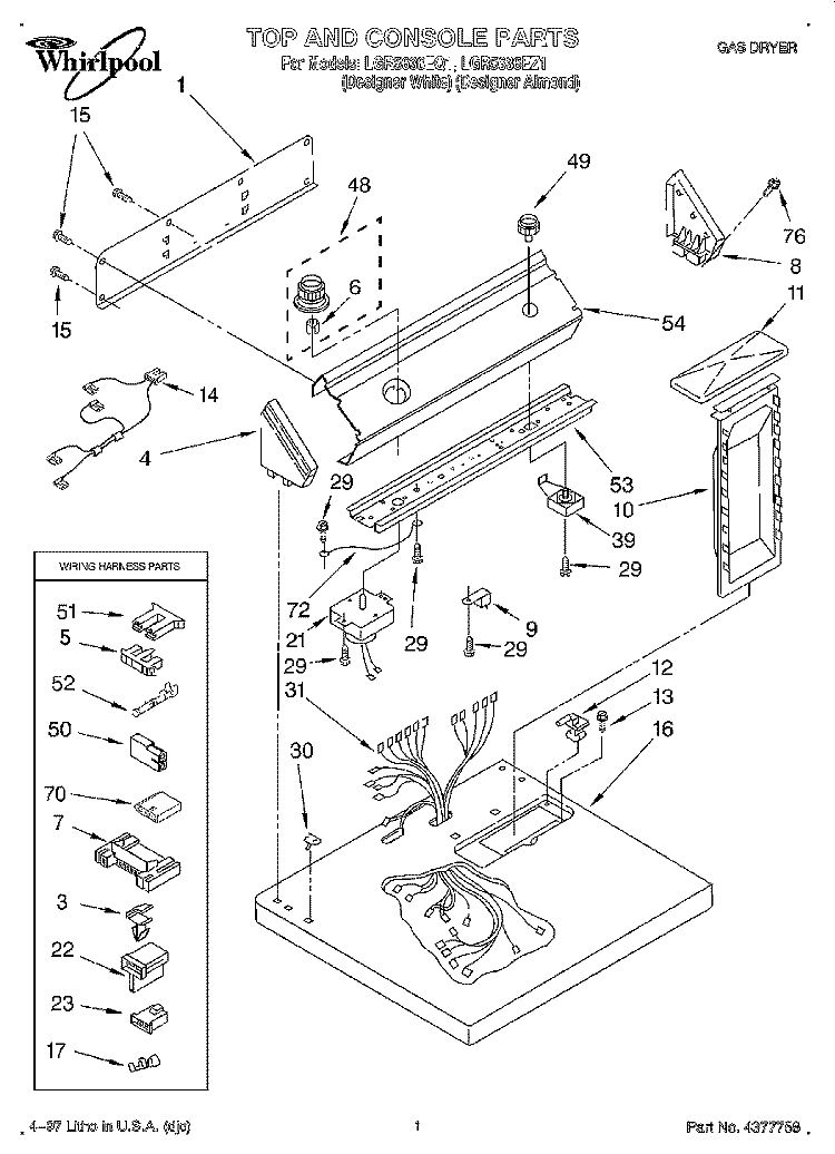 TOP AND CONSOLE, LIT/OPTIONAL Diagram and Parts List for LGR5636EQ1  Whirlpool Dryer